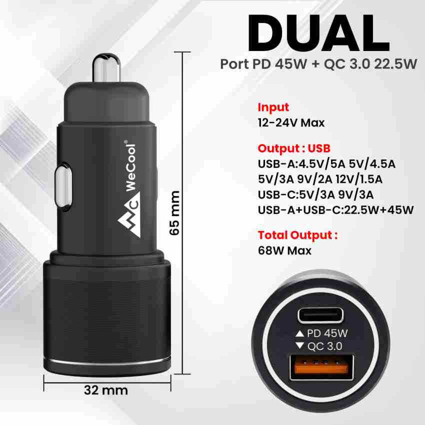 WeCool 68 W Qualcomm 3.0 Turbo Car Charger Price in India - Buy