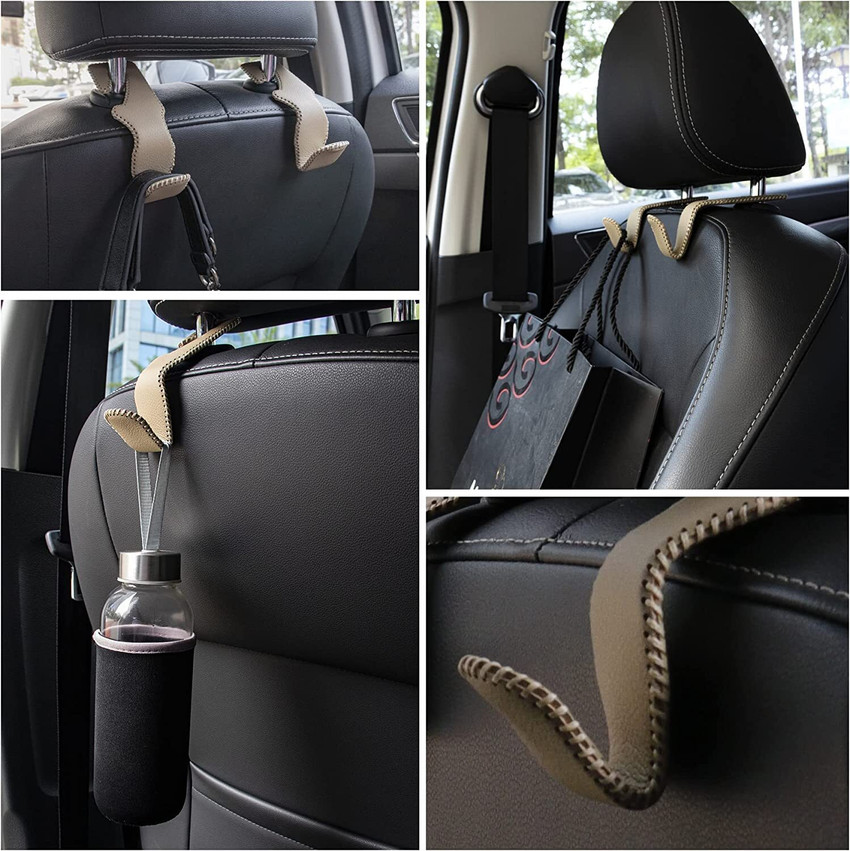 JVCV Headrest Hooks for Car Back Seat Organizer Black LeatheR Car