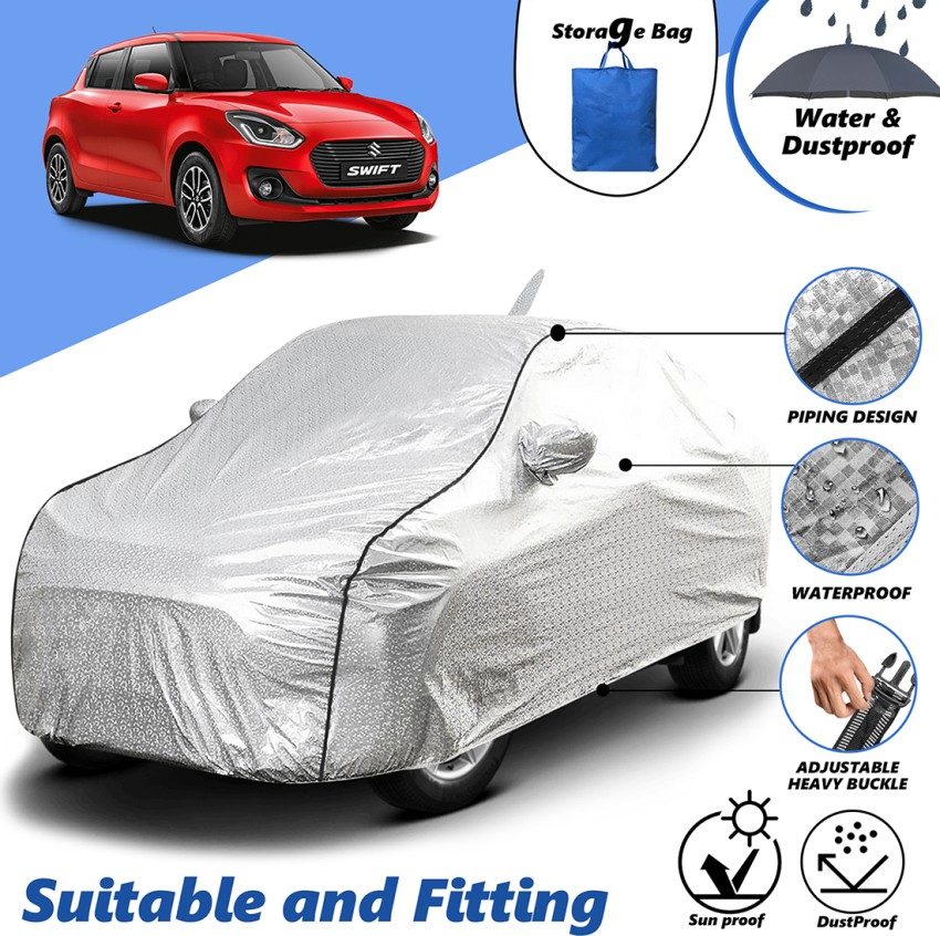 Buy Auto Hub Car Cover Compatible for Maruti Suzuki Swift Dzire (Model :  2018-Till Date) with Mirror and Antenna Pocket, Water resistant, Elastic  Bottom, Triple Stitched, Wind Proof, Black-Blue Online at Best