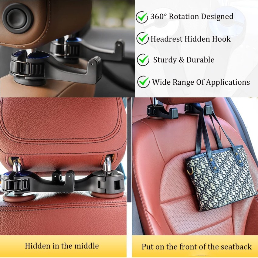 2 In 1 Car Headrest Hidden Hook, 2pcs 2 In 1 Car Seat Headrest Hook,360rotation  Headrest Hooks Purse Holder For Car, Bag