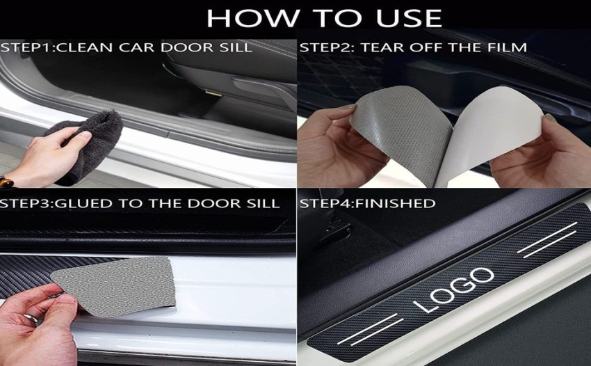 NP Car Door Sill Protectors 4Pcs for RAM 1500, Carbon Fiber Leather Door  Sill Sticker for Dodge RAM, Car Door Scuff Plate Door Entry Guard Threshold