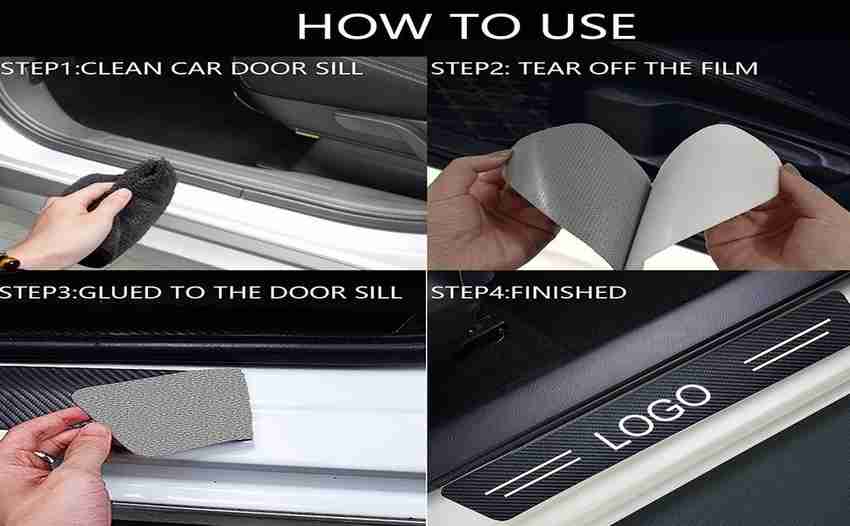 EBIZHIVE 4 PCS Carbon Fibre Style Leather Door Sill Protector For