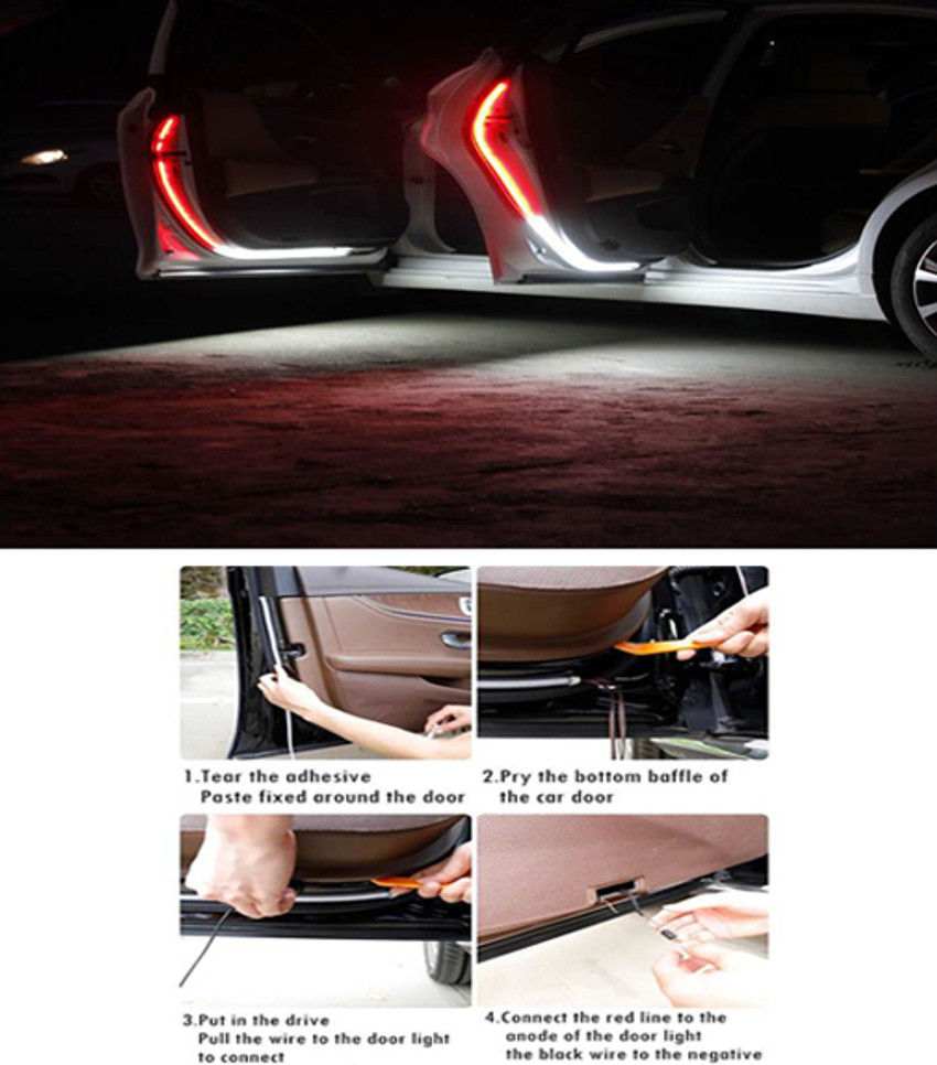 AYW 2Pcs Car Door Opening Warning 120Cm White Red Led Strip Light