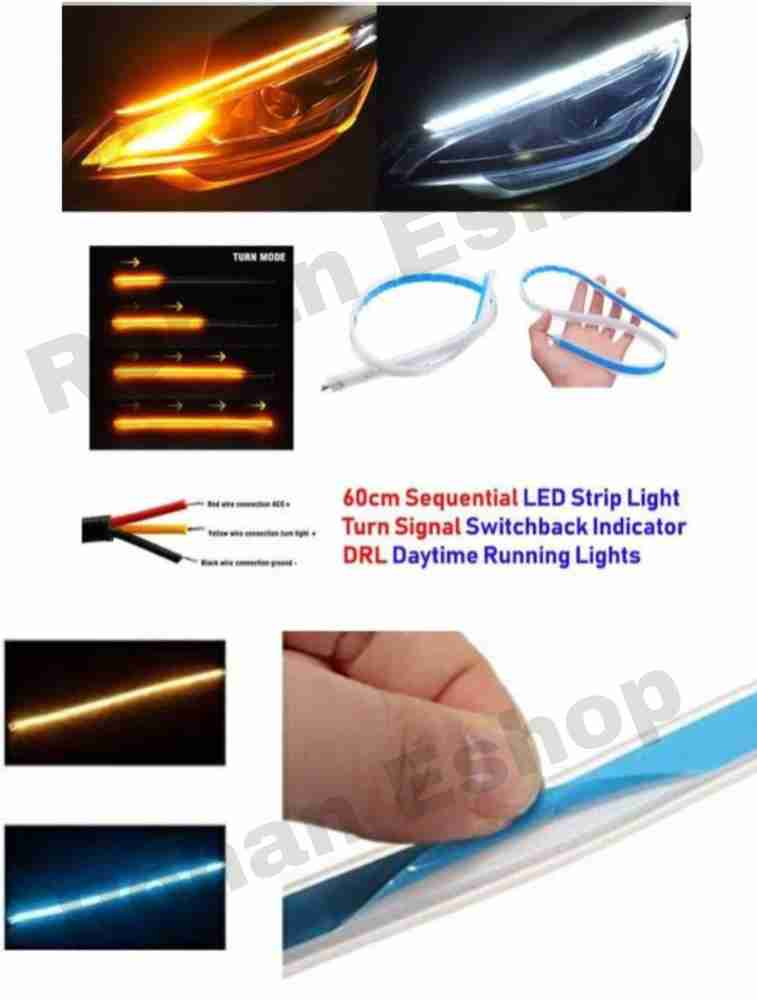 RohanEshop Universal Car Drl with Adapter White DRL with Yellow Running Indicator waterproof Car Fancy Lights