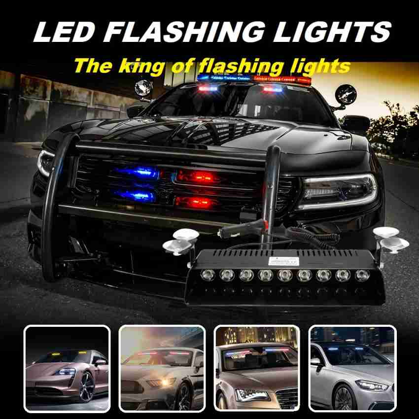 8 LED Car Police Strobe Flash Light 3 Mode Blue Red LED Light Dash Strobe  Warning Light Day Running 8 LED Car Light