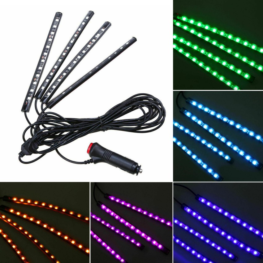 GoMechanic Atmosphere Lights Car LED Strip Light 4pcs 48 LED DC 12V  Multicolor Music Car Interior Light LED Under Dash Lighting Kit with Sound  Active Function and Wireless Remote Control Car Fancy