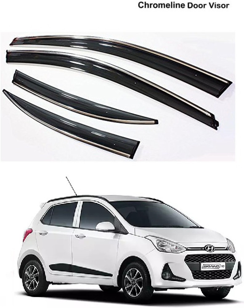 AutoZeal Car Crome Door Visor Set of 4 Grand i 10 For All Models