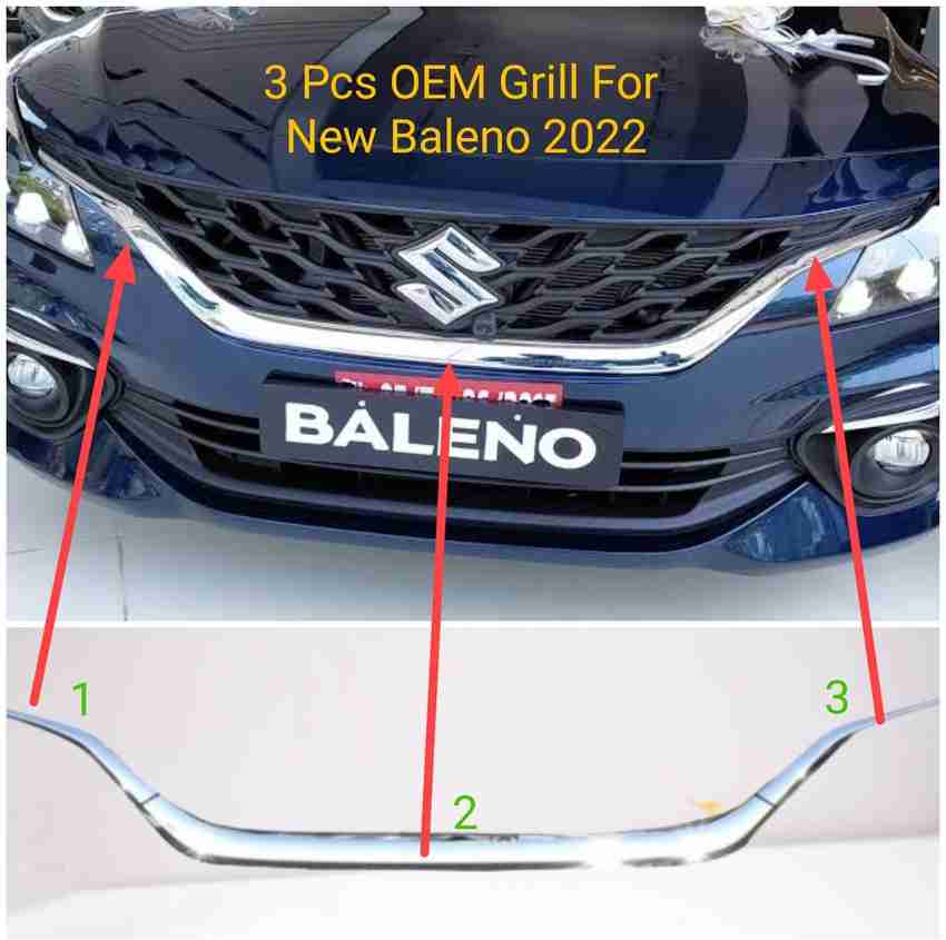 autoxin New BALENO 2022 OEM Type Front Grill Chrome Garnish Trim Molding Set of 3 Pcs Glossy Chrome Maruti Baleno Baleno Delta Petrol Baleno 1.2 Sigma Front Garnish Price in India