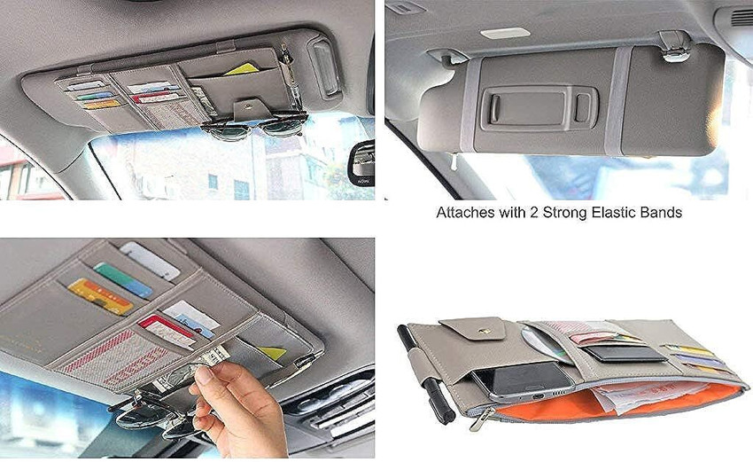 HASTHIP PU Leather Multi Function Car Space Sun Visor Organizer