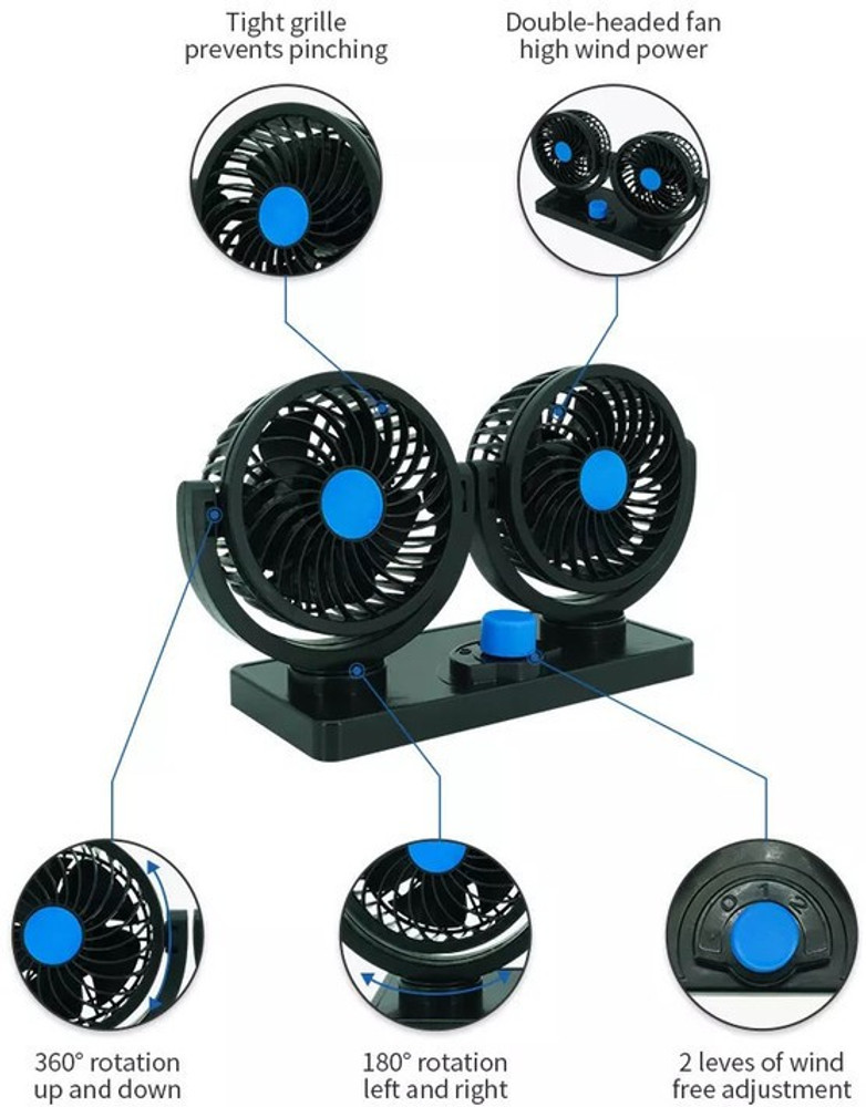 Atoray Car Fan Dual Head 2 Speed Dashboard Cooling Fan for Skoda