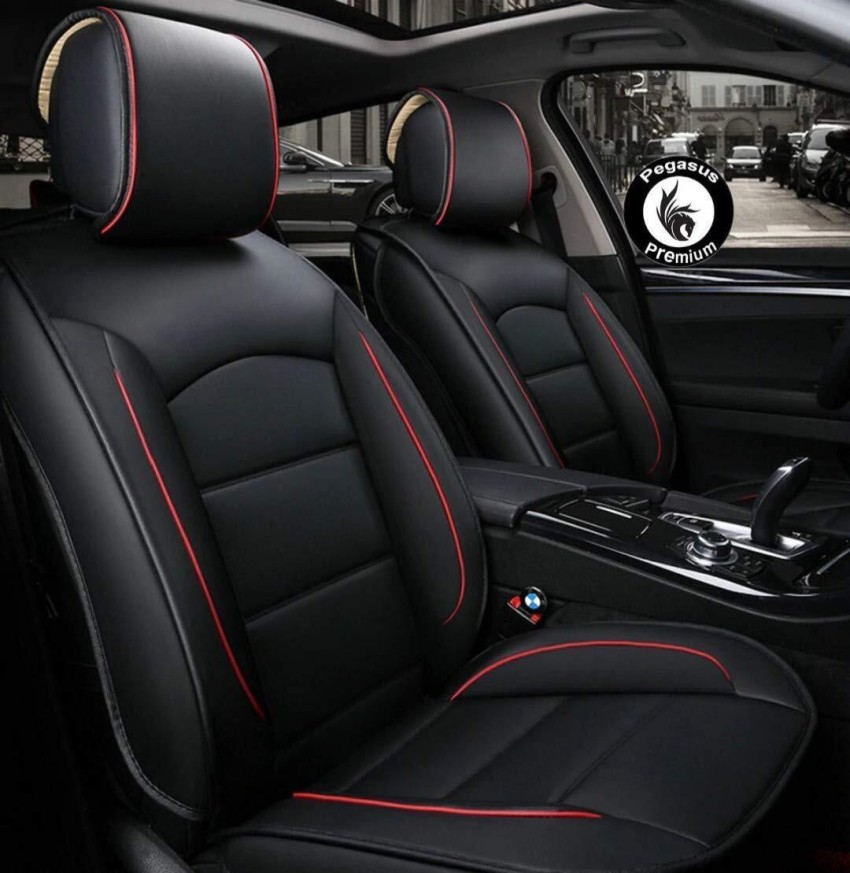 Black Front & Back Pegasus Premium Leatherette Car Seat Cover at