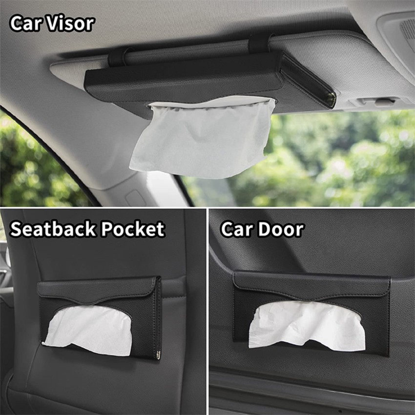 Selifaur PU Leather Car Sun Visor Tissue Box Holder Auto Interior
