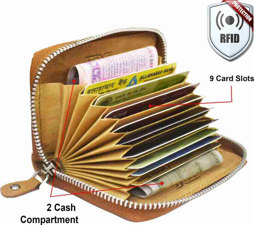 ABYS Genuine Leather Tan Unisex Card Holder Wallet Card Case Travel Card  Holder (10 Card Slot)