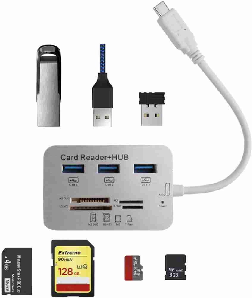 USB 3.0 3 Ports Memory Card Reader with USB-C Adapter