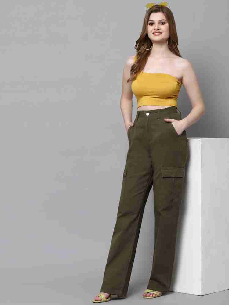 Buy SENDIPO Women High-Rise Straight Fit Cargo Jeans, Wide Leg