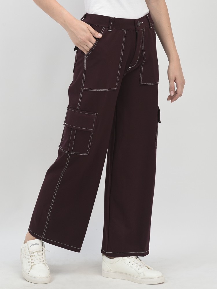 FNOCKS Regular Fit Girls Maroon Trousers - Buy FNOCKS Regular Fit