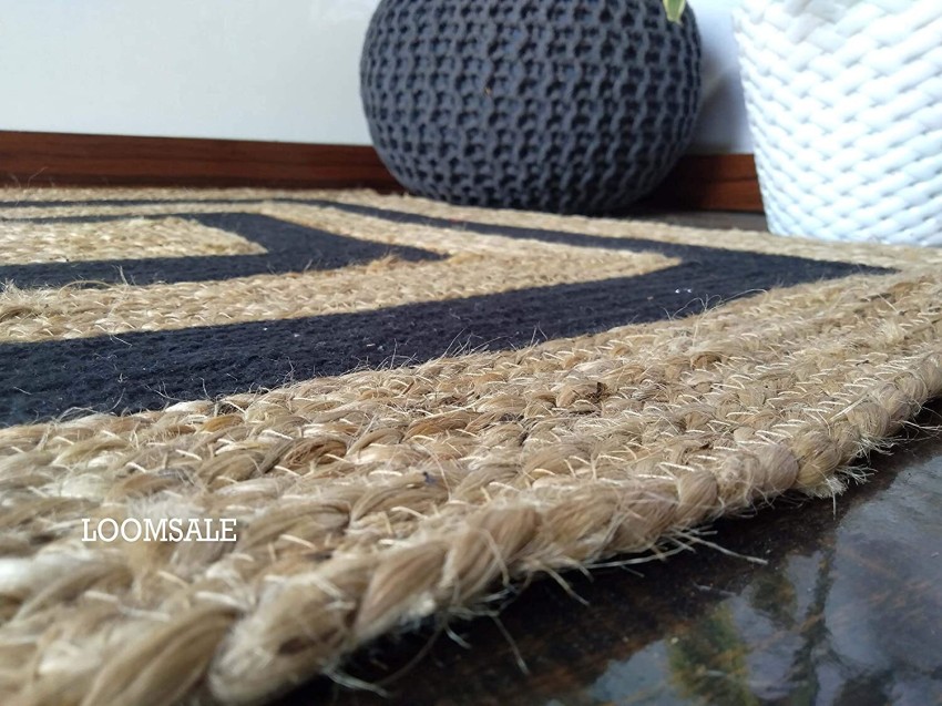 Buy NEWWAYSS Bhuvan Handloom Jute, Braided Reversible Hand Woven  Rectangular Rug/Carpet/Mat, For Living & Bedroom (Beige & Black Patta, 5X7  Feet) Online at Low Prices in India 