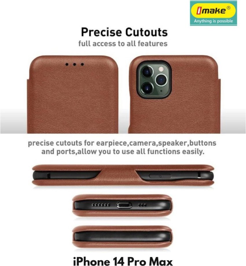 Techstudio for iPhone 14 pro Case Leather Flip Cover Magnetic Wallet case  Logo Hole Beige