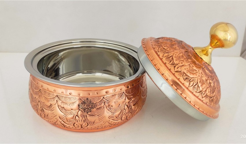 INDIAN ART VILLA Steel Copper Casserole/Hot Pot With Deep Embossed Design &  Brass Knob, 1000 ML Pack of 2 Serve Casserole Price in India - Buy INDIAN  ART VILLA Steel Copper Casserole/Hot