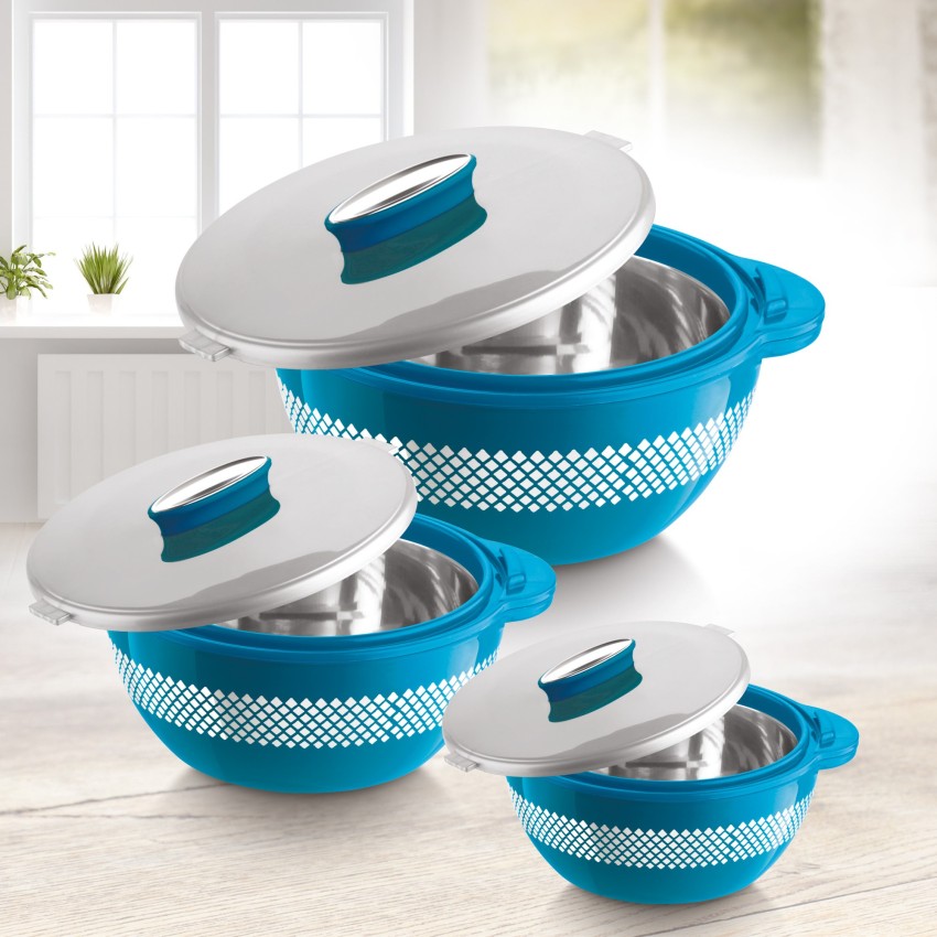 Pinnacle Thermoware 3-Pc Insulated Bowl with Lid Casserole Dish Set, Blue