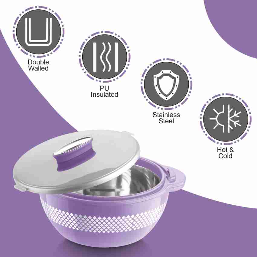 Pinnacle Thermoware 3-Pc Set Stainless Steel Bowl Insulated Food Container,  Purple 