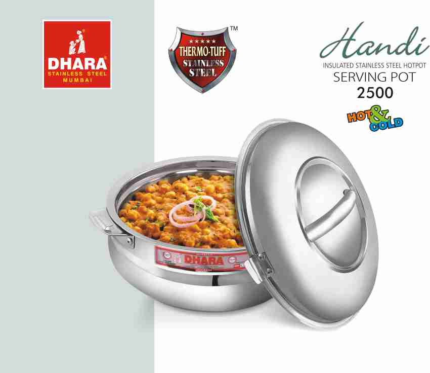 Insulated Stainless Steel Hot Pot Casserole Handi 1500 ML, Stainless Steel  Serving Pot Handi