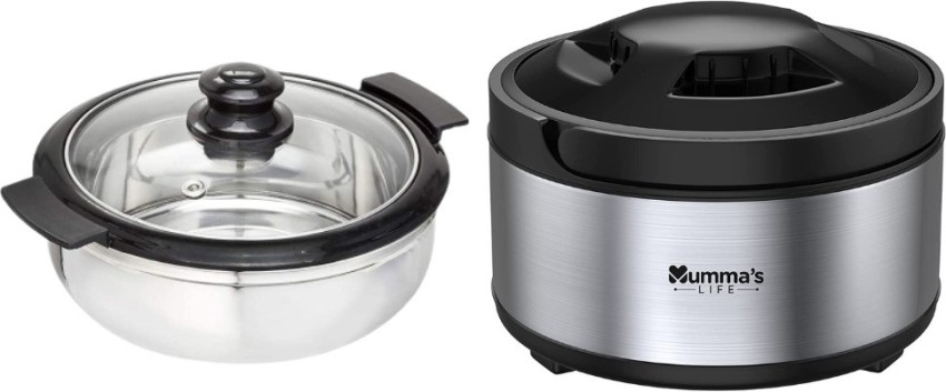 Stainless Steel Thermoware Casserole with Glass Lid| Hot Pot Roti Box with  Lid Set of 3 (4500 X 3Pcs)