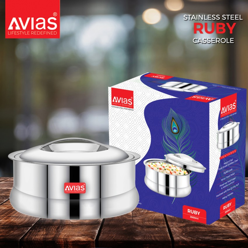 AVIAS Riara Silver Premium Stainless Steel Casserole/ Hotbox