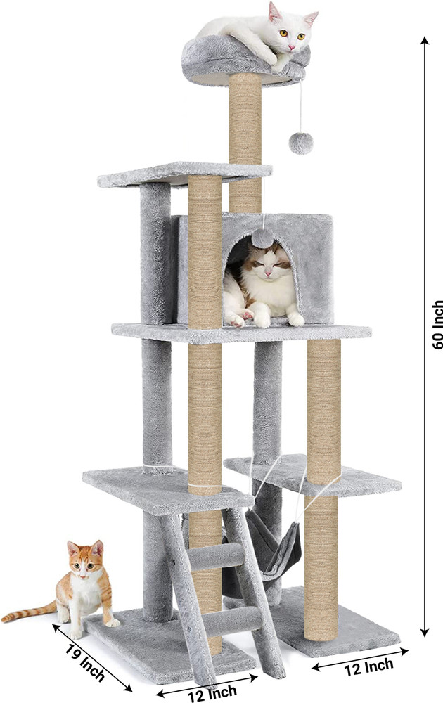Hiputee Multistory Fur Fabric Cat Tree Stairs Hammock Condo Top