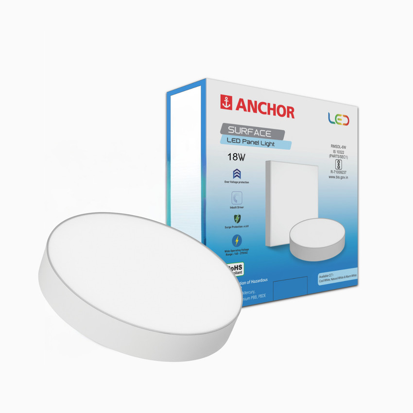 ANCHOR 18 W LED Rimless Surface Panel Light Round Lamp Cool Day light Downlight Surface Ceiling Light Ceiling Lamp Price in India Buy ANCHOR 18 W LED Rimless
