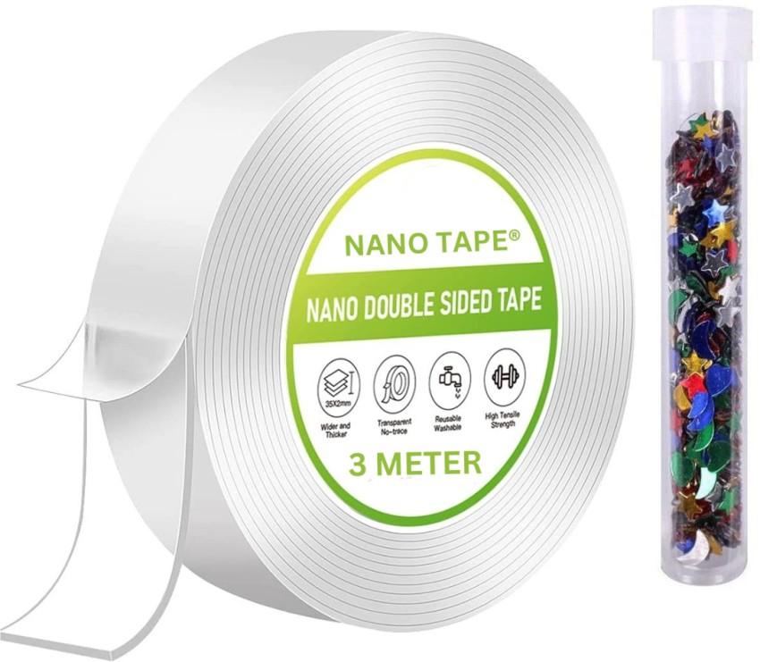 Nano Double Sided Poster Tape Heavy Duty,Multipurpose, Hanging Adhesive Strips Strong Sticky Mounting Tape Picture,Gel Tape (Transparent, 9.84FT)