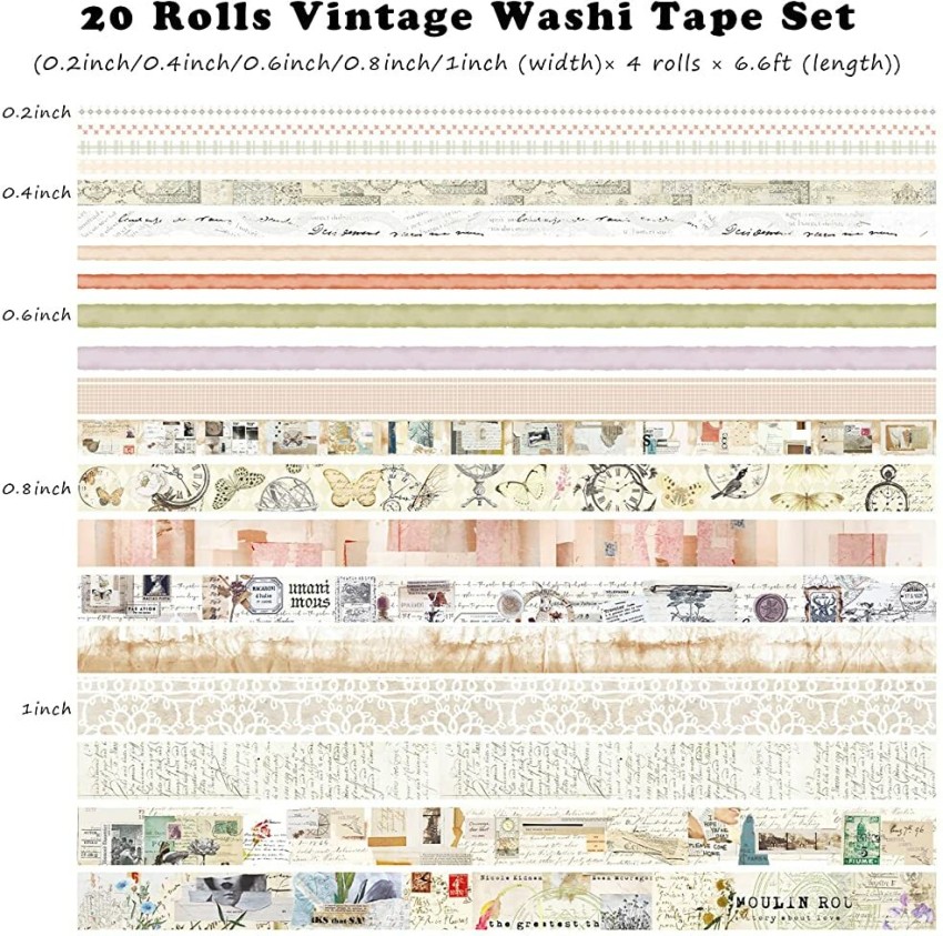 HASTHIP 24 Roll Washi Tapes Set For Journal Floral Theme Vintage