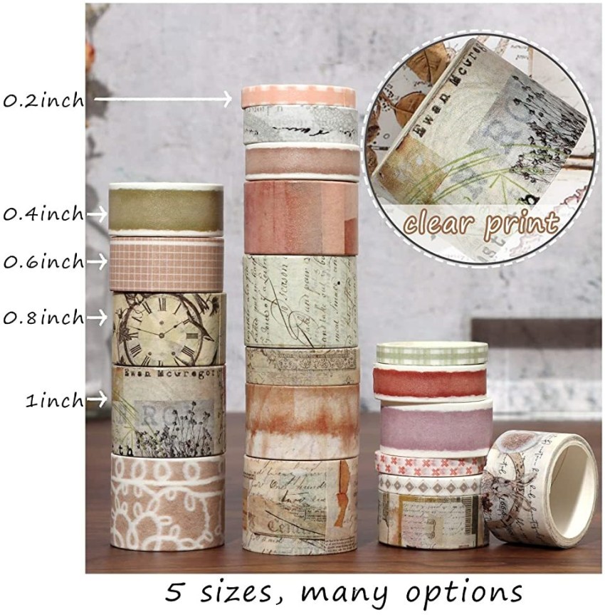 HASTHIP 24 Roll Washi Tapes Set For Journal Floral Theme Vintage