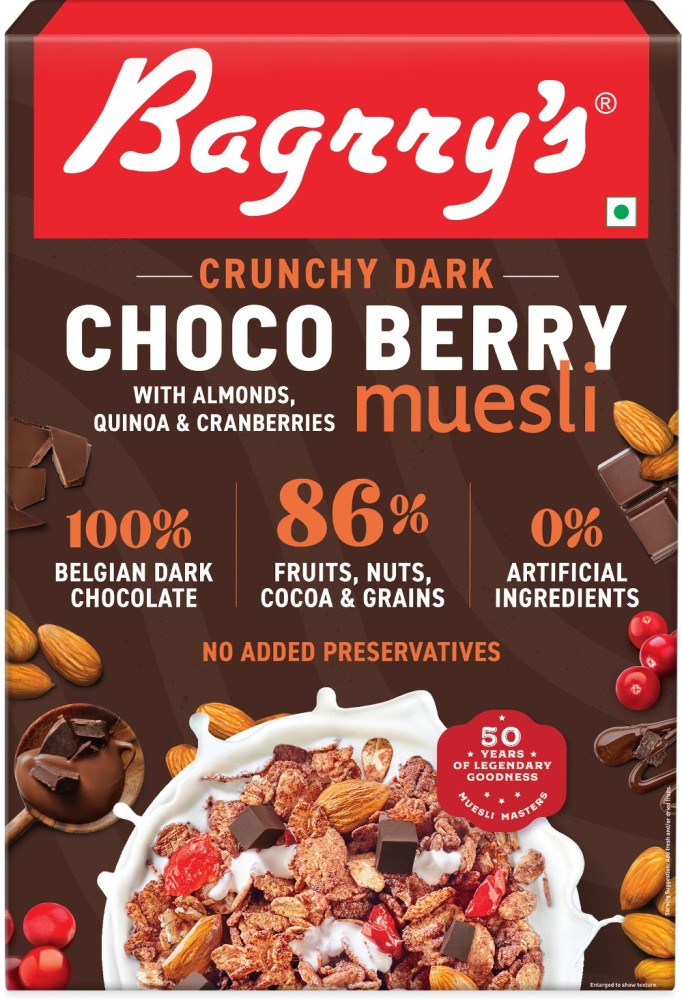 Bagrry's by Bagrry's Crunchy Dark Choco Berry Muesli with Almonds, Quinoa &  Cranberries Box Price in India - Buy Bagrry's by Bagrry's Crunchy Dark  Choco Berry Muesli with Almonds, Quinoa & Cranberries