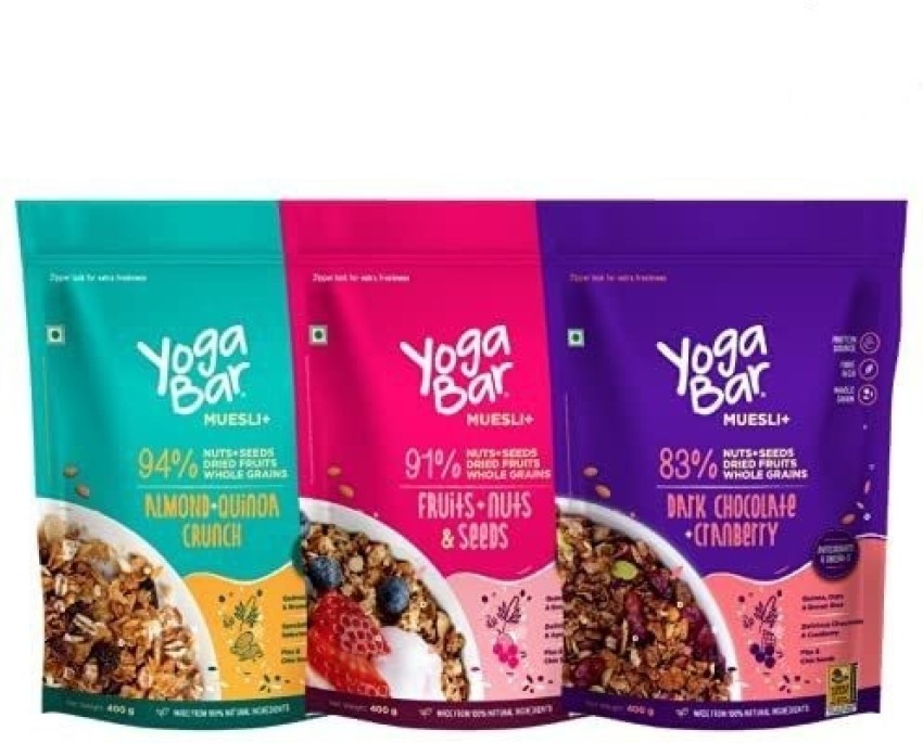 Yogabar Peanut Butter & Muesli Combo, 350g Jar & 400g Box, Healthy  Breakfast Muesli with 92% Fruits, Nuts + Seeds + Wholegrains