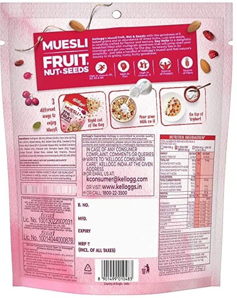 Kellogg's Muesli with 21% Fruit and Nut Pouch, 750 g