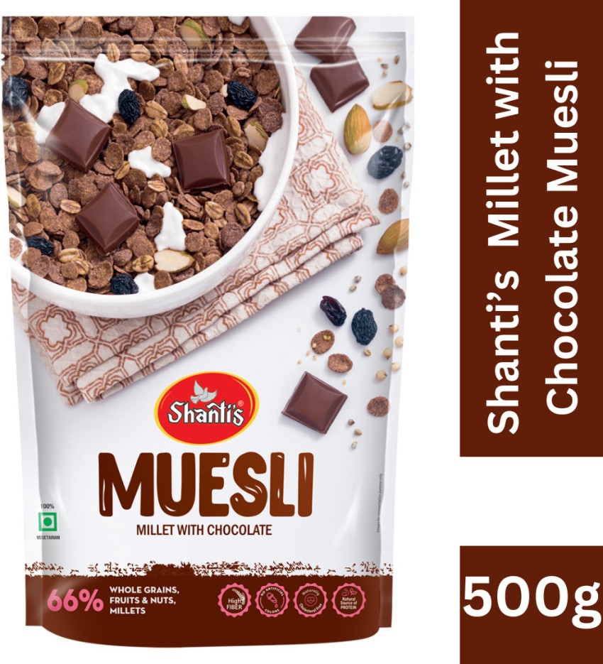 shanti's Chocolate Muesli Breakfast Cereal Ready to Eat Children Healthy  Foods Pouch