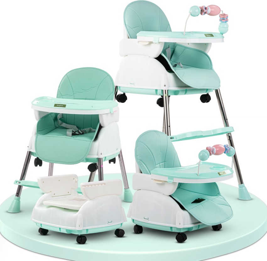 Baby Folding High Chair with Adjustable Height and Footrest, Green