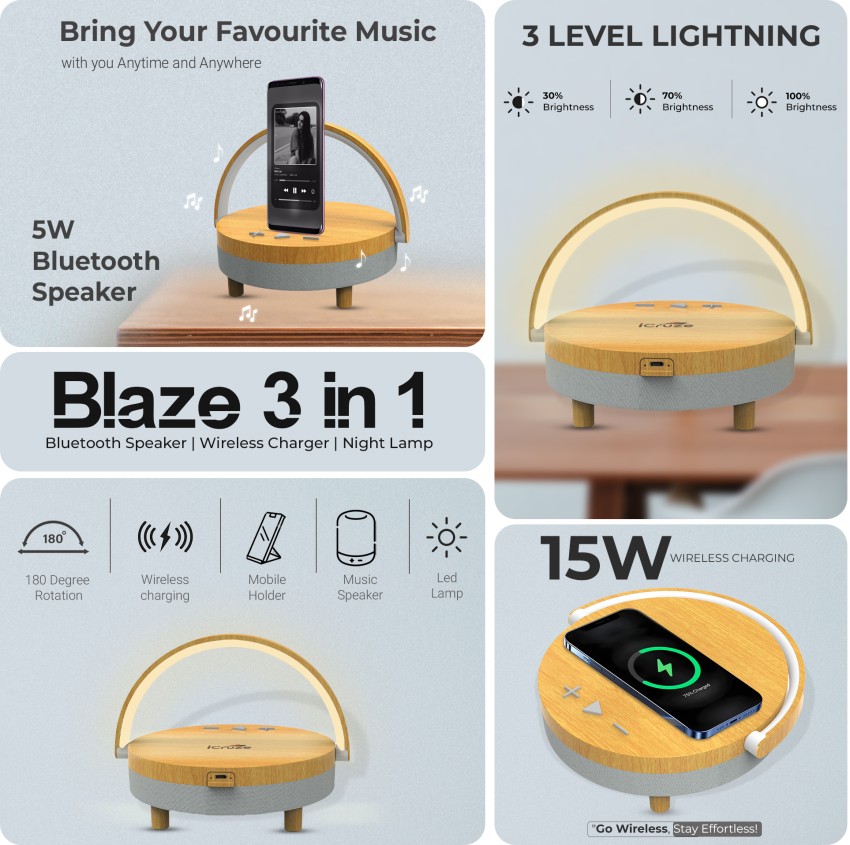 EZVALO 3 in 1 Charger Station with LED Night Light, Portable Bluetooth  Speaker, Wireless Charging Station for Multiple iPhone