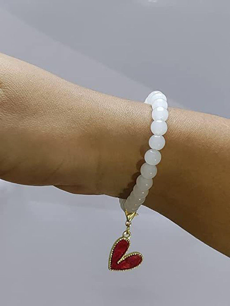Red and white bead bracelet clearance