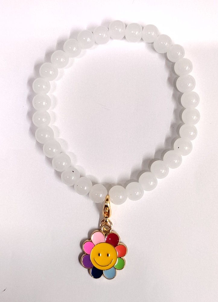 MOREL NATURAL WHITE BEADS BRACELET WITH COLORFUL SMILEY PENDANT