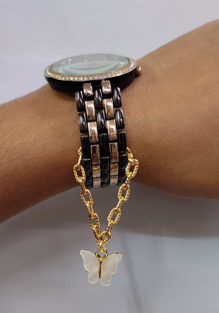 MOREL GOLDEN CHAIN WITH WHITE COLOR BUTTERFLY PENDANT WATCH CHARM