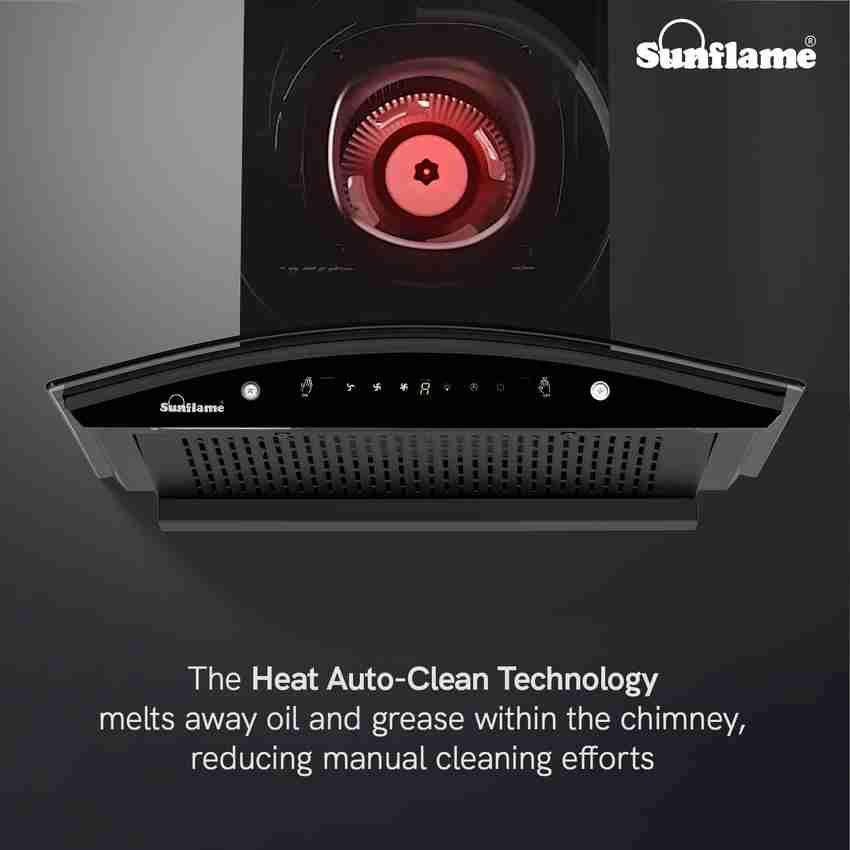 Sunflame ROMA 60 BLACK Auto Clean Wall Mounted BLACK 1200 CMH Chimney