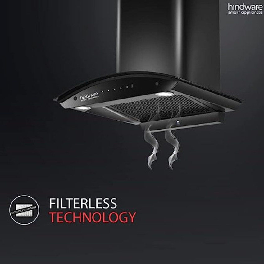 Hindware CHROMIA BLK RSN AC 75 Filterless 3 Speed Gesture Control Thermal Auto Clean Wall Mounted Chimney