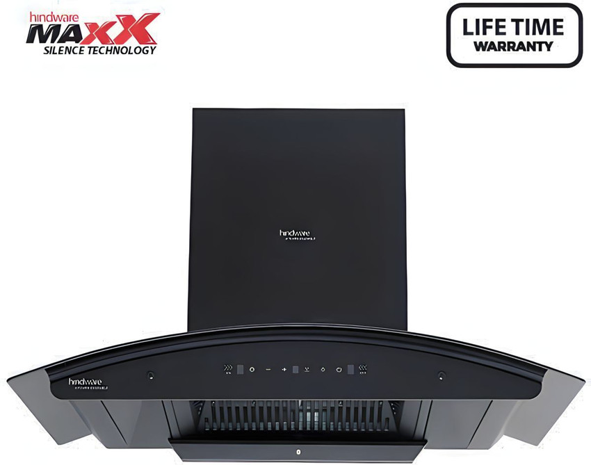 Hindware ZINNIA BLK 90 MaxX SILENCE CHIMNEY Filterless 4 Speed Gesture Control Auto Clean Wall Mounted Black 1350 CMH Chimney Price in India Buy Hindware ZINNIA BLK