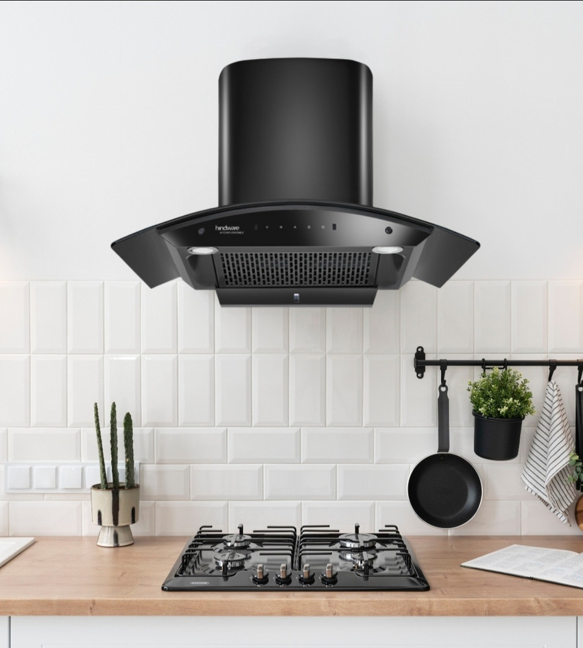 Hindware CELESIA BLK 90 IN Filterless High Airflow 3 Speed Gesture Control Auto Clean Wall Mounted Black 1500 CMH Chimney Price in India Buy Hindware CELESIA BLK