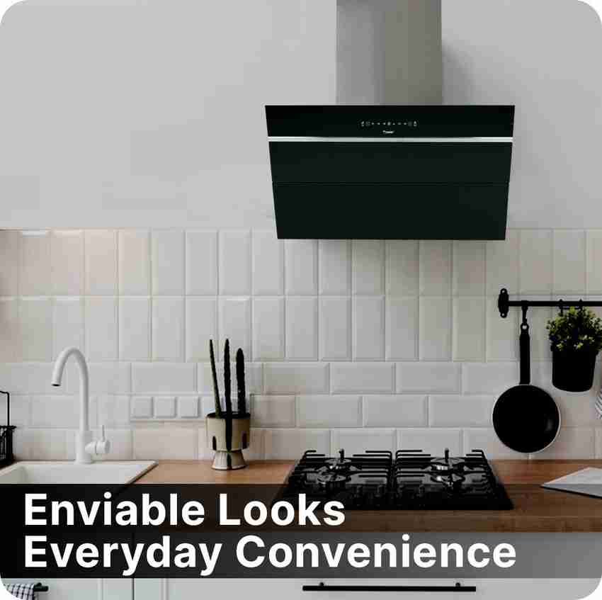 Prestige Zara 900 Glass Kitchen Hood with Revolutionary Motion sensor,  1100m3/HR Suction Auto Clean Wall Mounted Silver, Black 1100 CMH Chimney