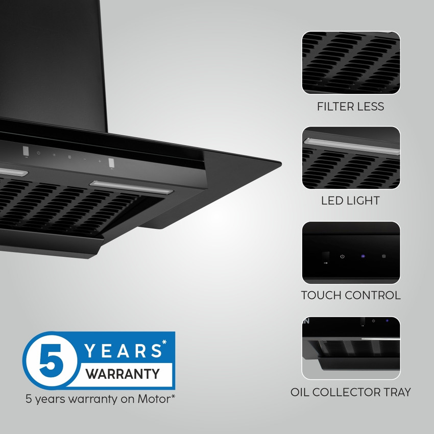 Glen 6062 Slim Glass Filter less Kitchen Chimney with Motion Sensor 90cm Auto Clean Wall Mounted BLACK 1200 CMH Chimney Price in India Buy Glen 6062 Slim Glass Filter less Kitchen