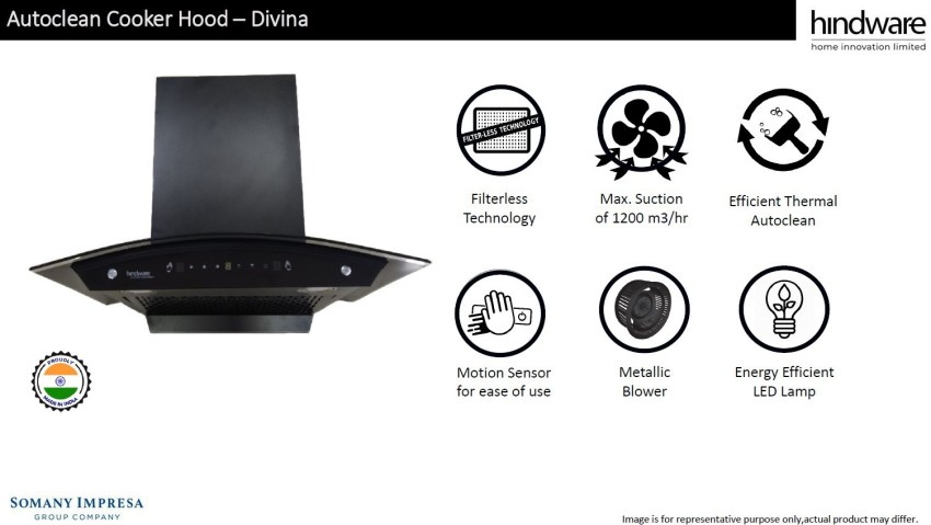 Hindware DIVINA 60CM 1200CMH WITH MOTION SENSOR ( LAUNCH YEAR 2022 ) Auto  Clean Wall Mounted Chimney Price in India - Buy Hindware DIVINA 60CM  1200CMH WITH MOTION SENSOR ( LAUNCH YEAR