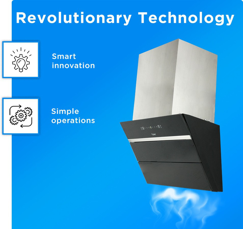 Prestige Zara 900 Glass Kitchen Hood with Revolutionary Motion sensor,  1100m3/HR Suction Auto Clean Wall Mounted Silver, Black 1100 CMH Chimney